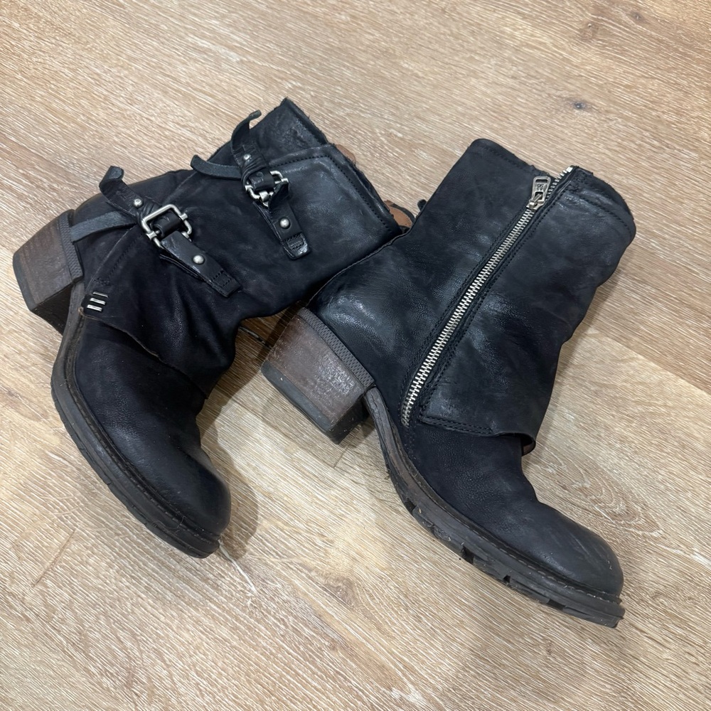 A.S.98 Black Leather Moto chilly Boots with Buckles size 37 - Picture 2 of 11